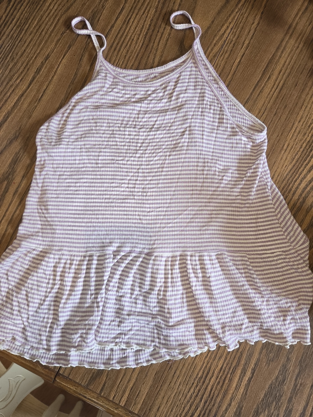 American Eagle Outfitters Lilac and White Striped Ruffle Tank